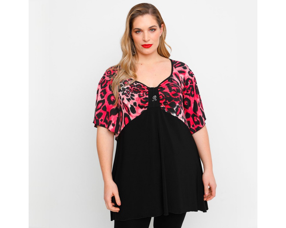 A23-6061 Blouse Printed on chest and sleeves - Bordeaux Plus Size
