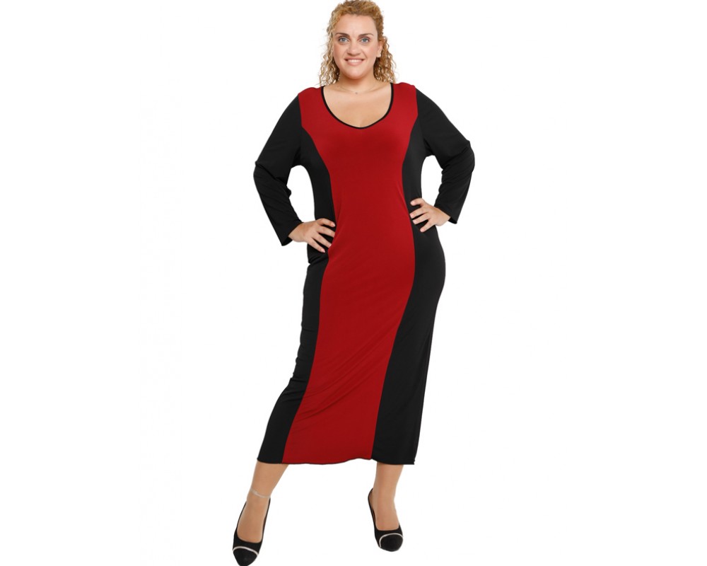B19-131F Long Dress Black - Bordeaux Plus Size