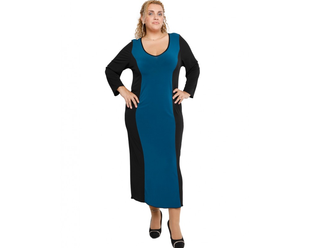 B19-131F Long Dress Black - Petrol Plus Size