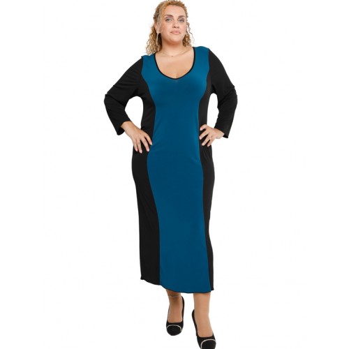 B19-131F Long Dress Black - Petrol