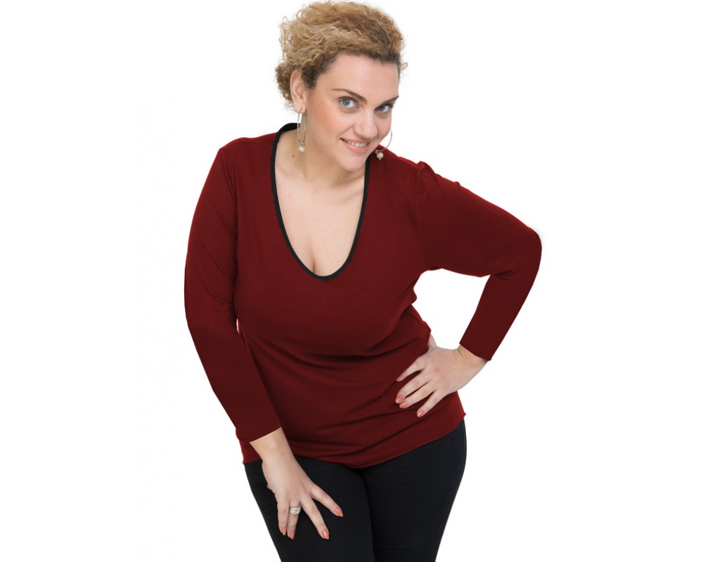 B19-208U Classic blouse - Bordeaux Plus Size
