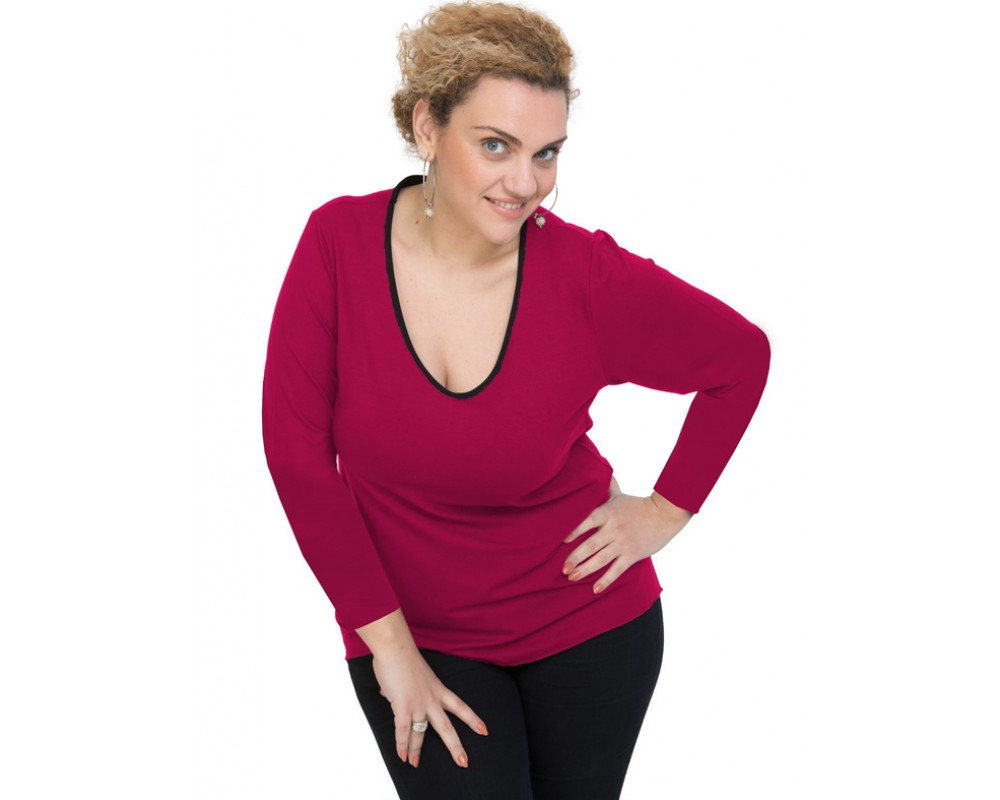 B19-208U Classic blouse - Fuchsia Plus Size