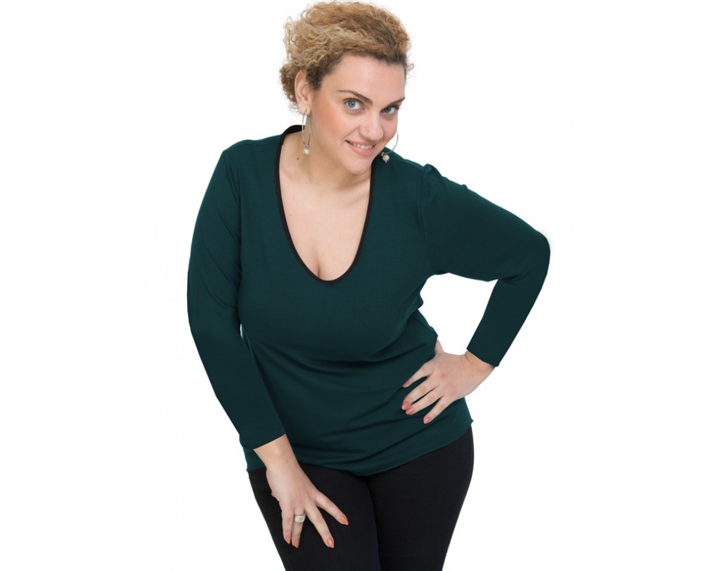 B19-208U Classic blouse - Petrol Plus Size