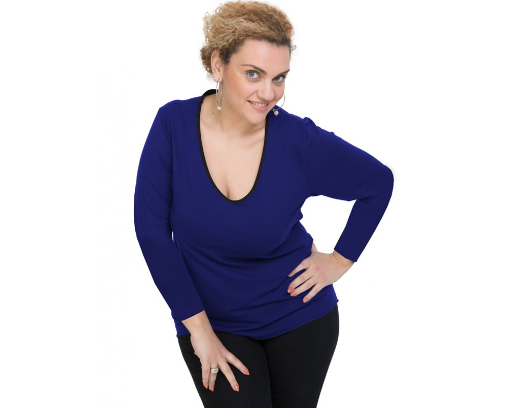B19-208U Classic blouse - Royal Blue Plus Size