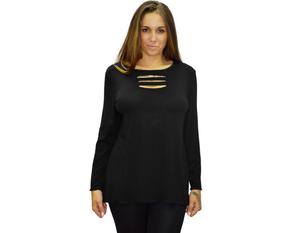 B19-208Z Classic blouse - Black Plus Size