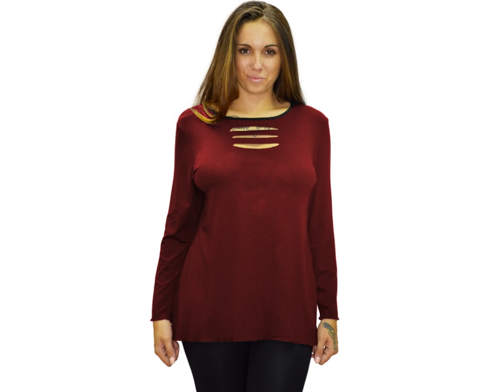 B19-208Z Classic blouse - Bordeaux Plus Size