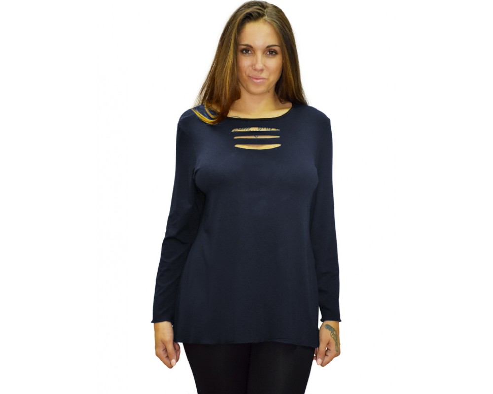 B19-208Z Classic blouse - Navy Blue Plus Size