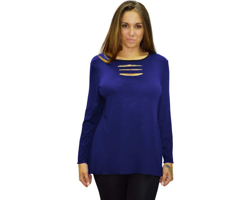 B19-208Z Classic blouse - Royal Blue Plus Size