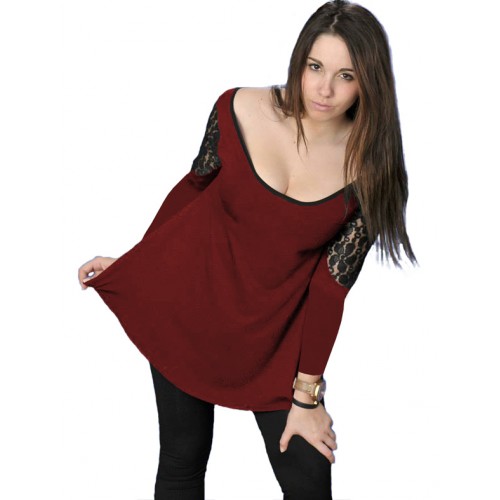 B19-213 Alpha blouse with lace on shoulders - Bordeaux