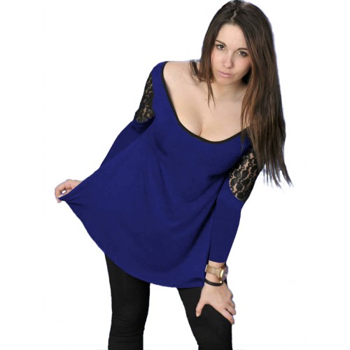 B19-213 Alpha blouse with lace on shoulders - Royal Blue