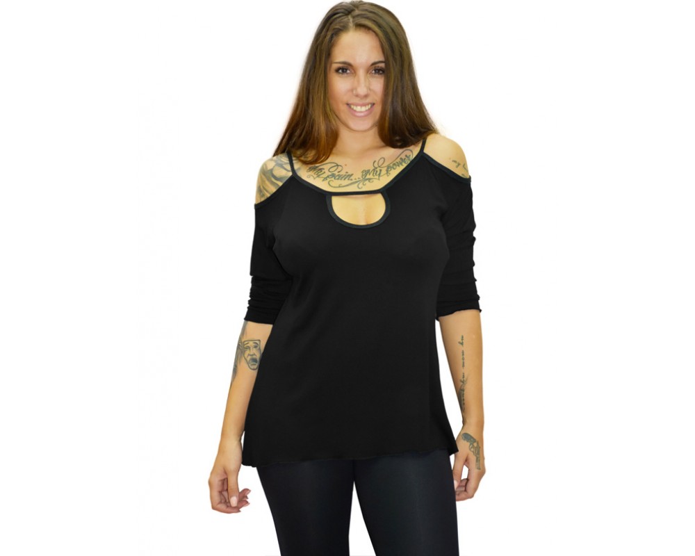 B19-222 Classic blouse with hole on the neck - Black Plus Size