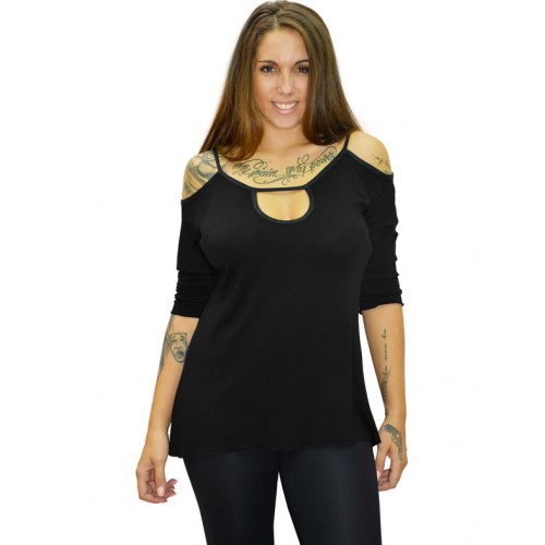 B19-222 Classic blouse with hole on the neck - Black