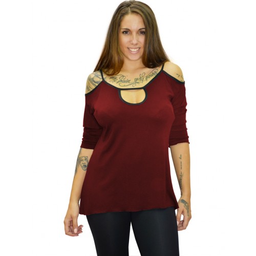 B19-222 Classic blouse with hole on the neck - Bordeaux