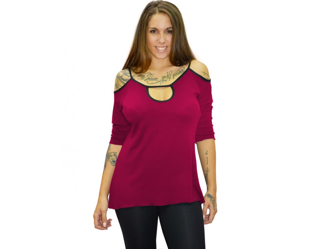 B19-222 Classic blouse with hole on the neck - Fuchsia Plus Size