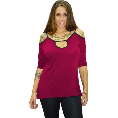B19-222 Classic blouse with hole on the neck - Fuchsia