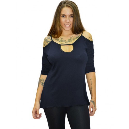 B19-222 Classic blouse with hole on the neck - Navy Blue
