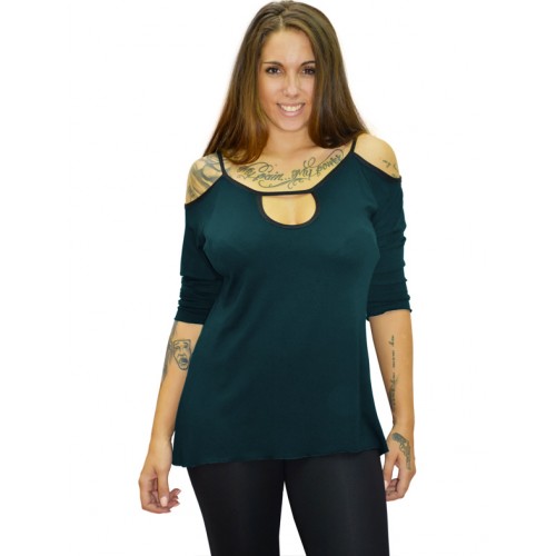 B19-222 Classic blouse with hole on the neck - Petrol