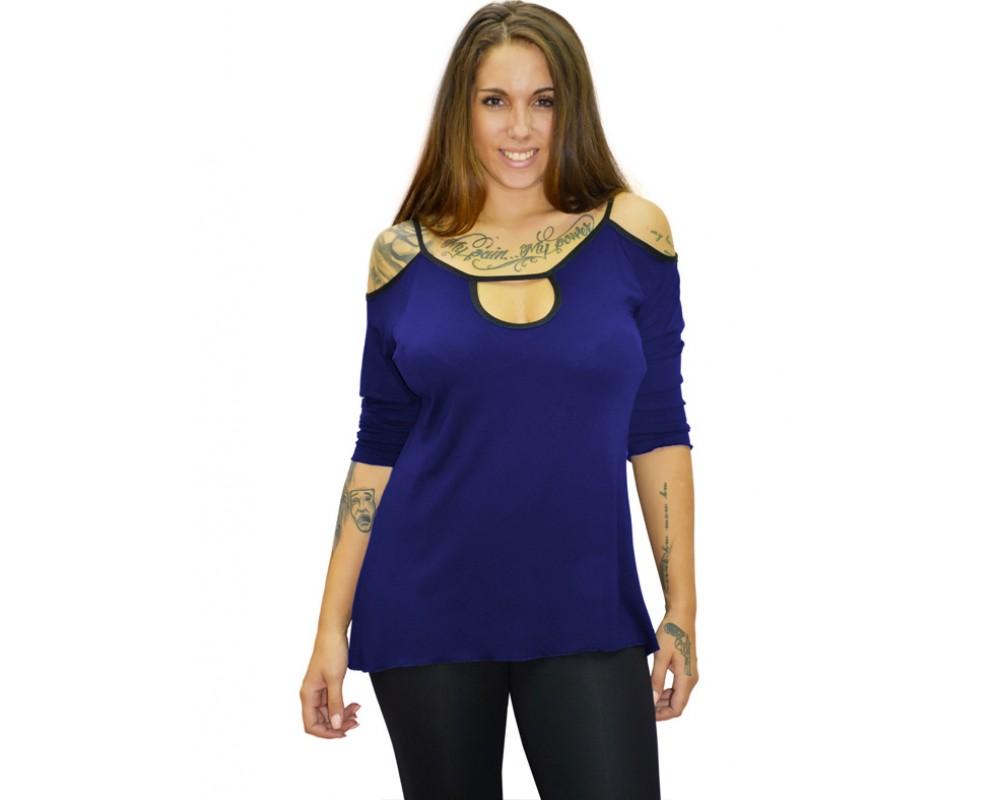 B19-222 Classic blouse with hole on the neck - Royal Blue Plus Size