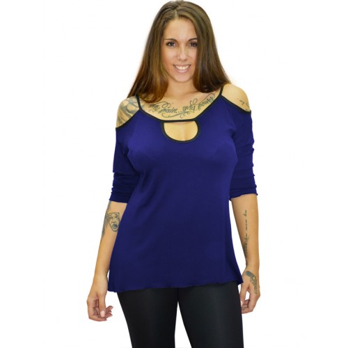 B19-222 Classic blouse with hole on the neck - Royal Blue