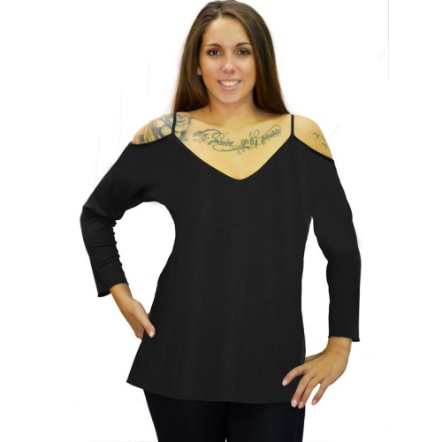 B19-223 Classic blouse with V neck - Black