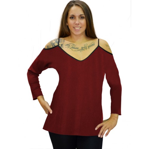 B19-223 Classic blouse with V neck - Bordeaux