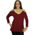 B19-223 Classic blouse with V neck - Bordeaux