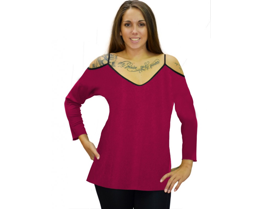 B19-223 Classic blouse with V neck - Fuchsia Plus Size