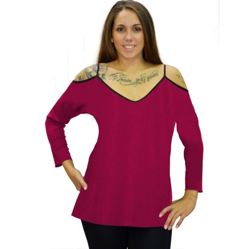 B19-223 Classic blouse with V neck - Fuchsia