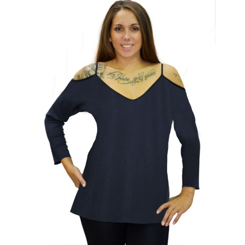 B19-223 Classic blouse with V neck - Navy Blue