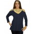 B19-223 Classic blouse with V neck - Navy Blue