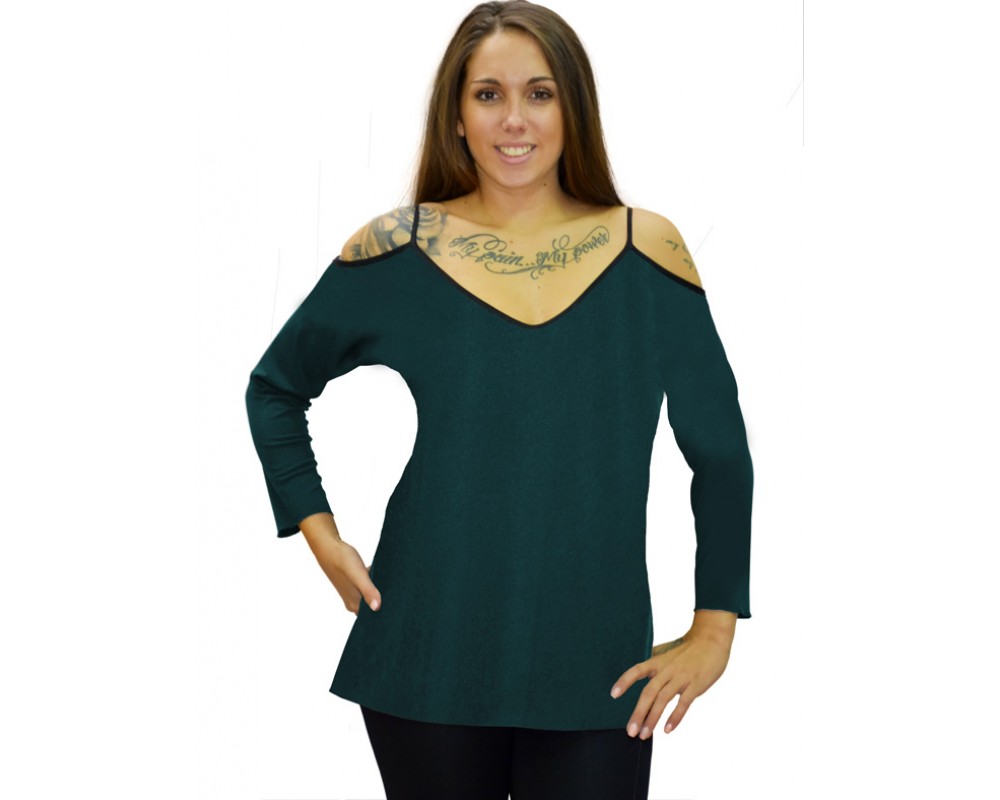 B19-223 Classic blouse with V neck - Petrol Plus Size
