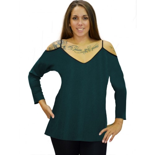 B19-223 Classic blouse with V neck - Petrol