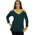 B19-223 Classic blouse with V neck - Petrol
