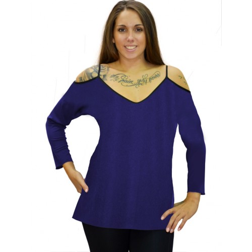 B19-223 Classic blouse with V neck - Royal Blue