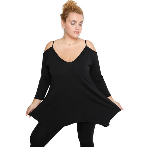 B19-223A Alpha blouse with V neck - Black