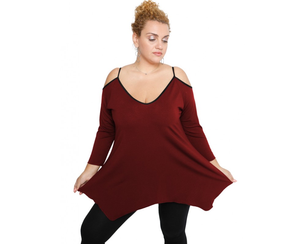 B19-223A Alpha blouse with V neck - Bordeaux Plus Size