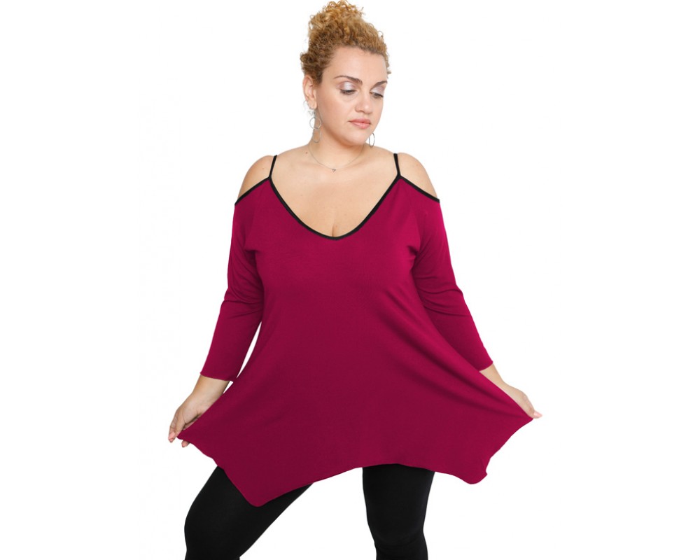 B19-223A Alpha blouse with V neck - Fuchsia Plus Size