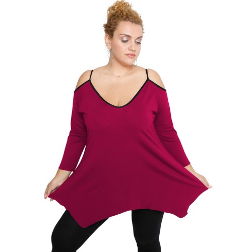 B19-223A Alpha blouse with V neck - Fuchsia
