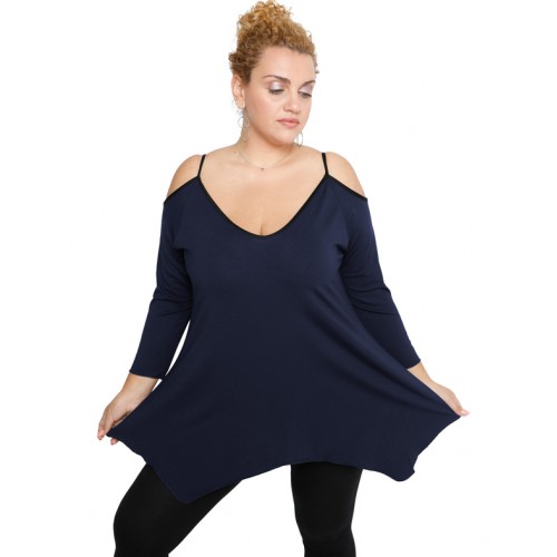 B19-223A Alpha blouse with V neck - Navy Blue