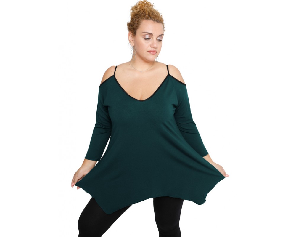 B19-223A Alpha blouse with V neck - Petrol Plus Size