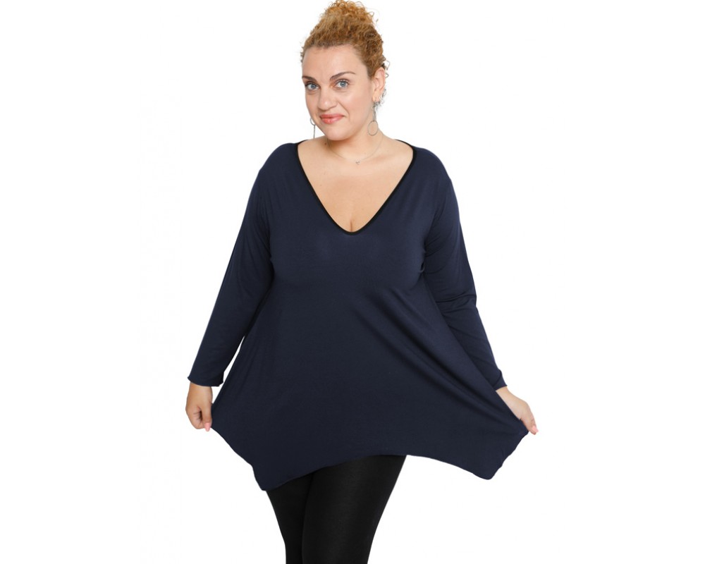 B19-228V Alpha blouse - Navy Blue Plus Size