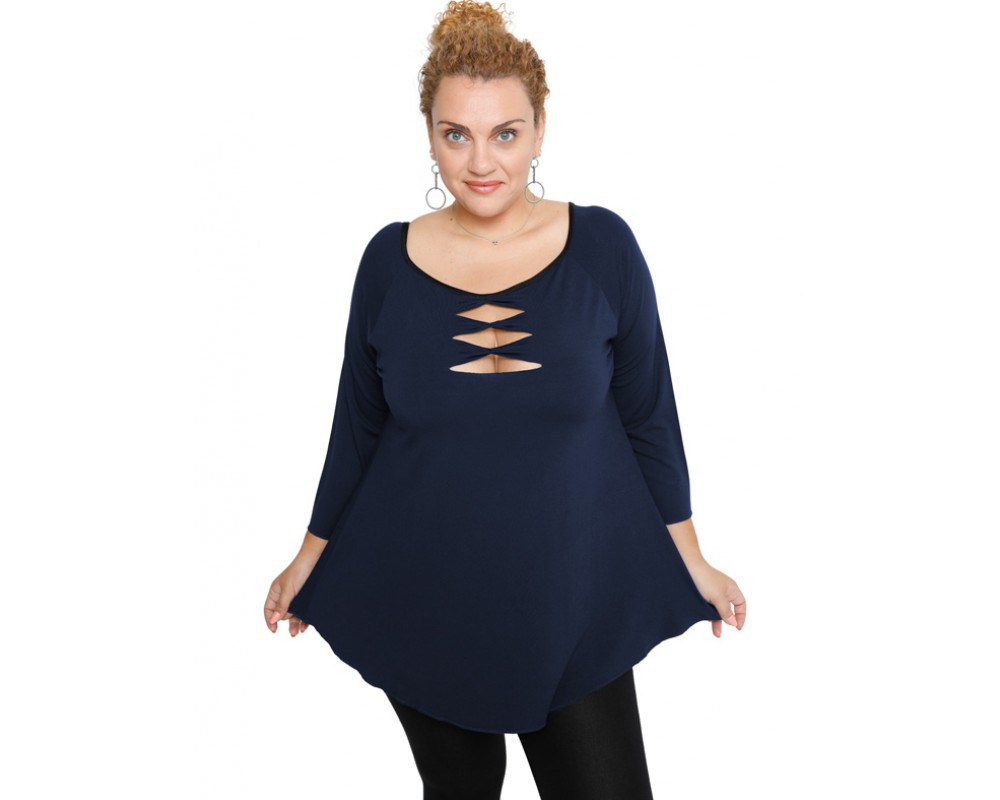 B19-246 Classic blouse - Navy Blue Plus Size