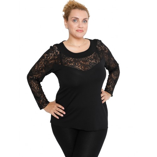 B19-247D Classic blouse with lace - Black