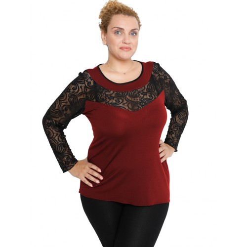 B19-247D Classic blouse with lace - Bordeaux