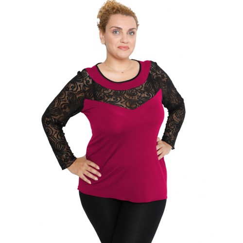 B19-247D Classic blouse with lace - Fuchsia