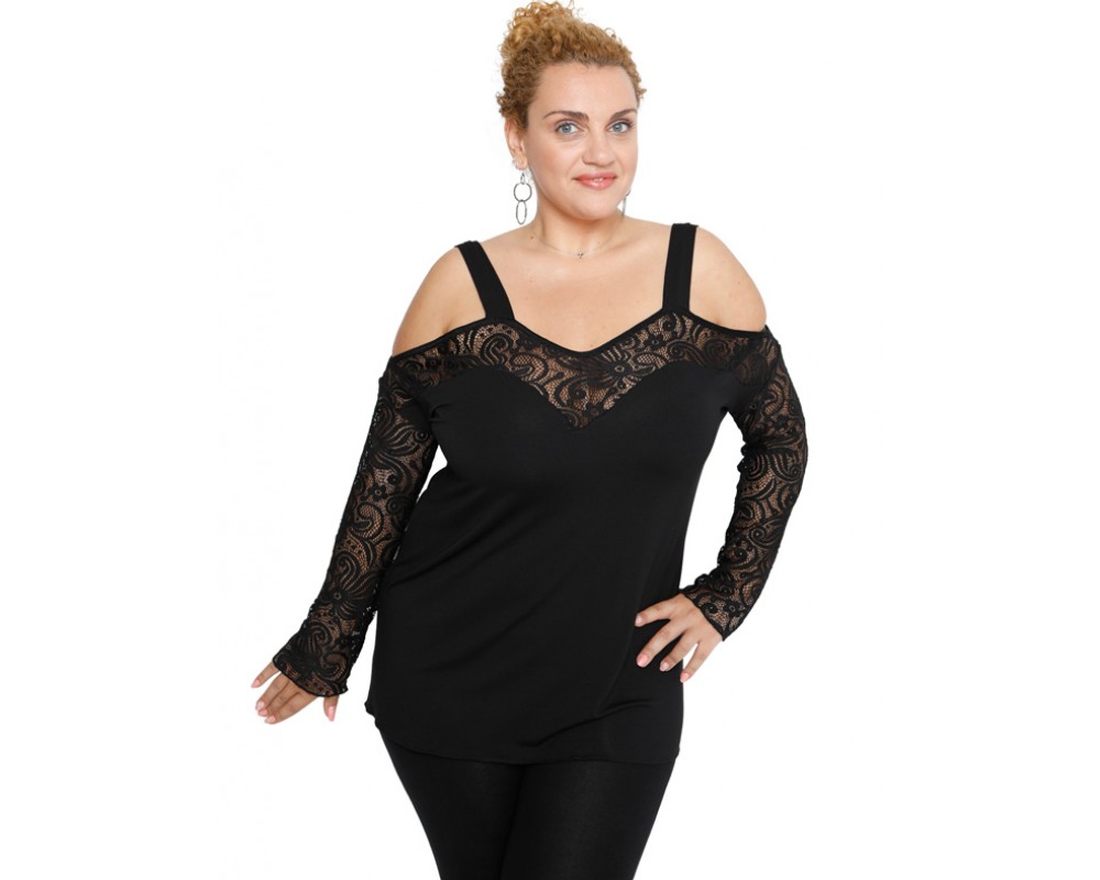 B19-248D Classic blouse - Black Plus Size