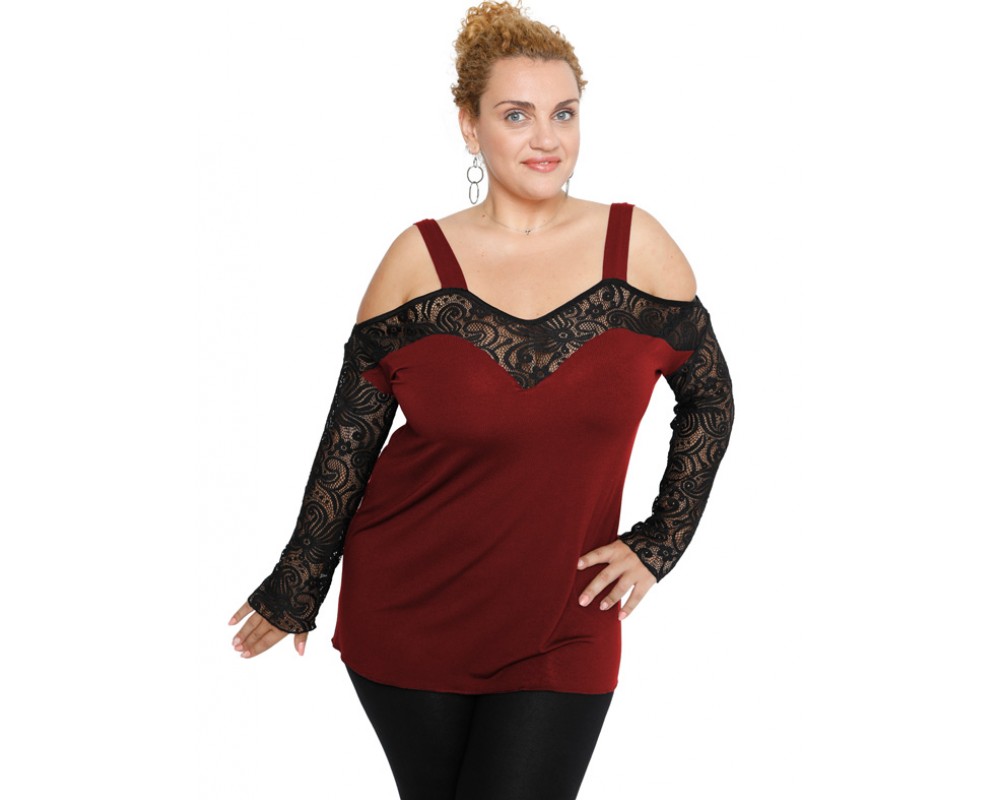 B19-248D Classic blouse - Bordeaux Plus Size