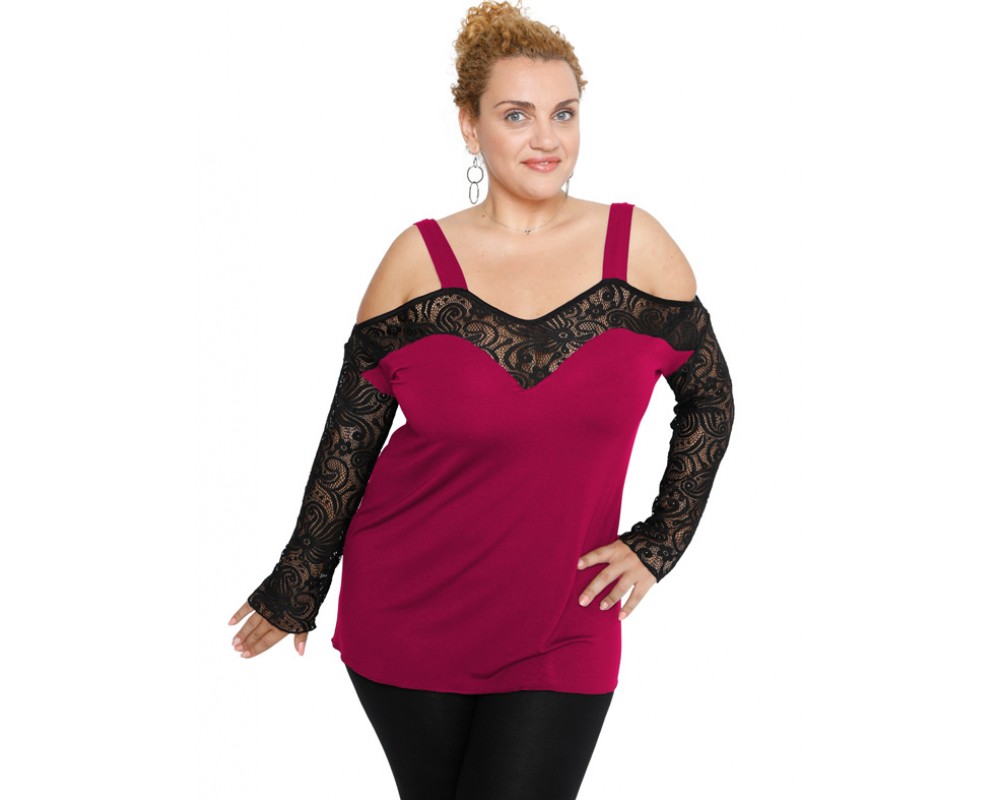 B19-248D Classic blouse - Fuchsia Plus Size