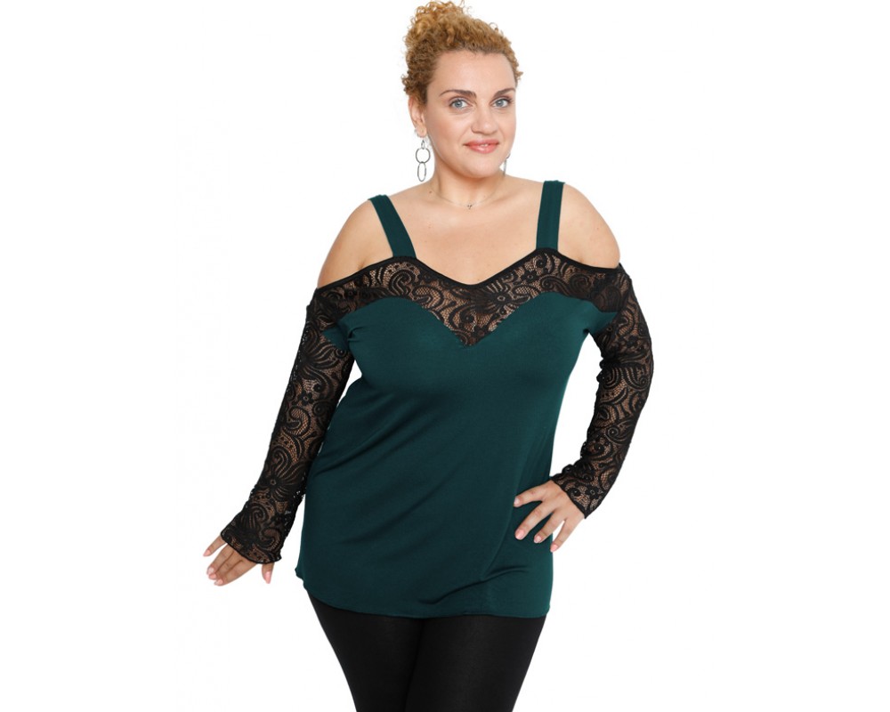 B19-248D Classic blouse - Petrol Plus Size
