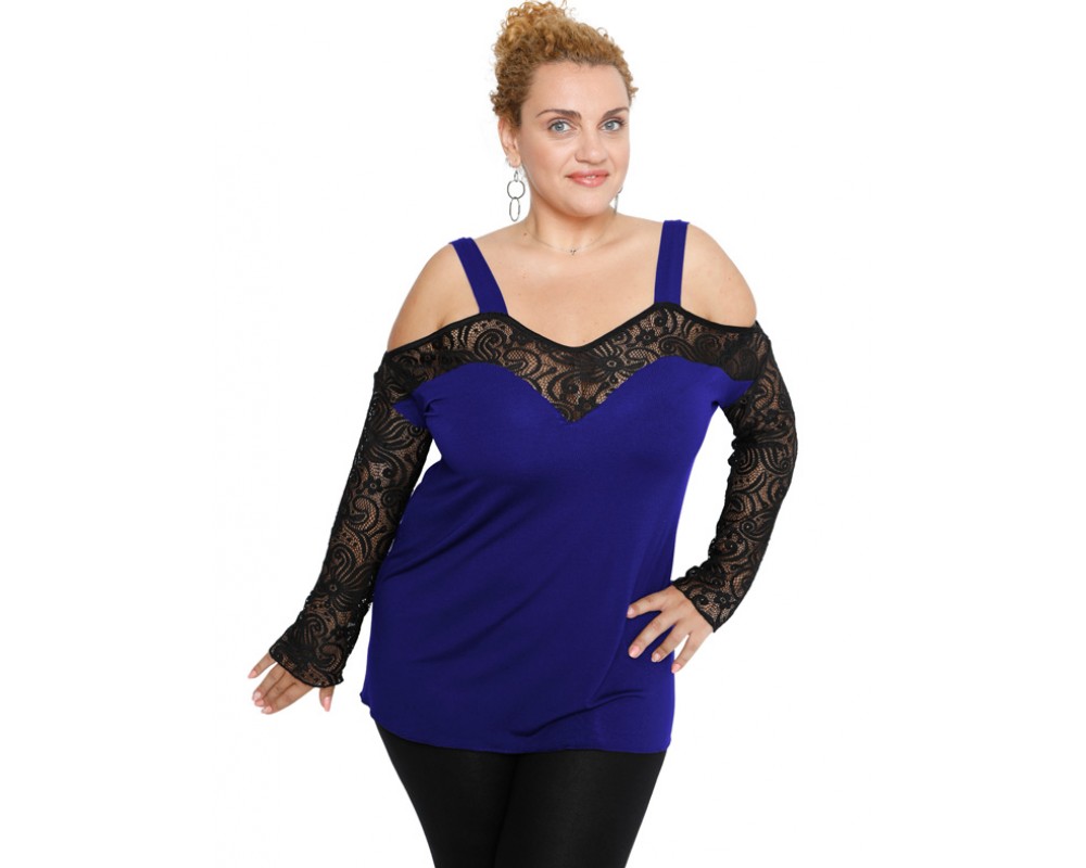 B19-248D Classic blouse - Royal Blue Plus Size
